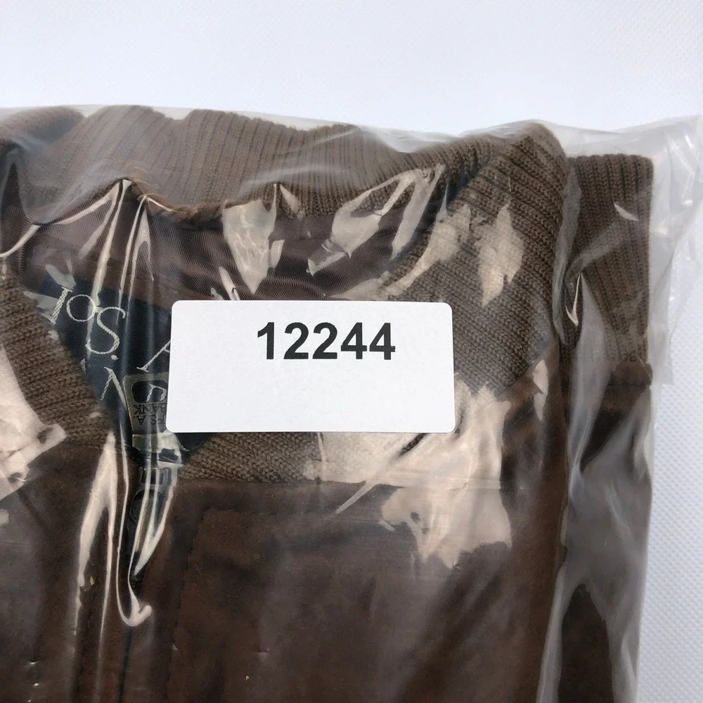 Jos A Bank Mens Brown Genuine Leather Suede Bomber Jacket Medium Full Zip Ribbed
